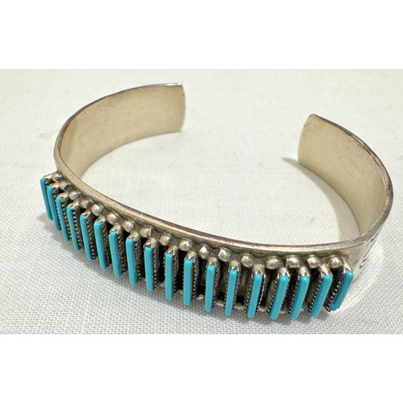 R. Lastyono Zuni Sterling Silver Turquoise Cuff Bracelet Signed Native American - Picture 1 of 11